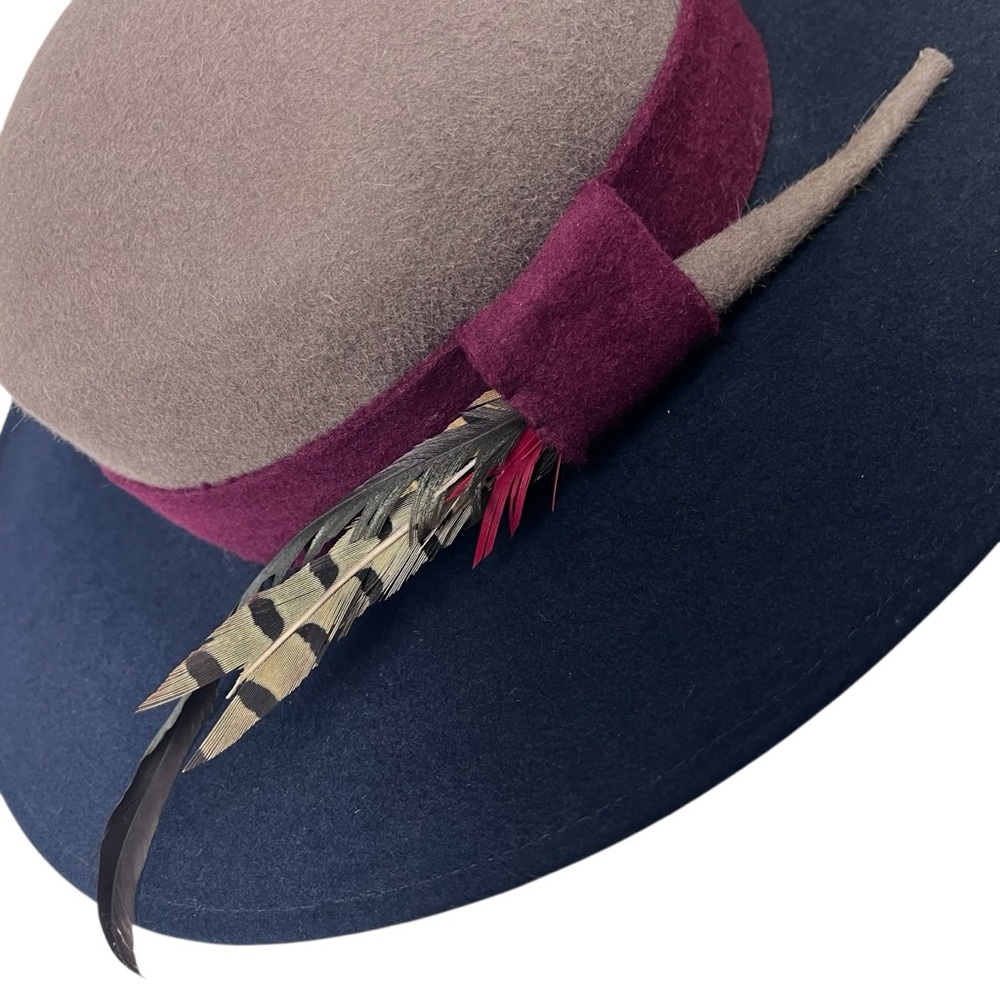 Frank Olive Private Collection Wide-Brim Two-Tone Fedora Feather Felt Hat - Picture 9 of 15